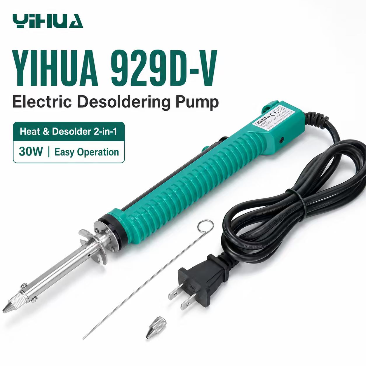 Desoldering Pump Electric Vacuum Station - YIHUA 929D‑V 30W 2-in-1 電動はんだ除去ポンプ はんだ吸引器